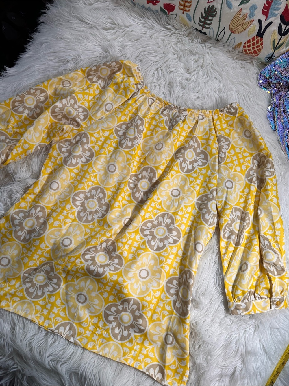 White Stag • Y2K Art Deco Sunny Yellow Floral Tunic - Picture 7 of 12